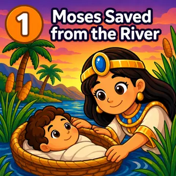 Story face 1: Moses saved from the river